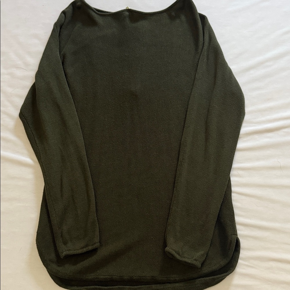 Michael Kors Dark Green Knit Tunic Sweater with Gold Zipper